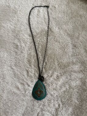 Teal Turquoise Teardrop Pendant Necklace Boho Black Gunmetal Statement